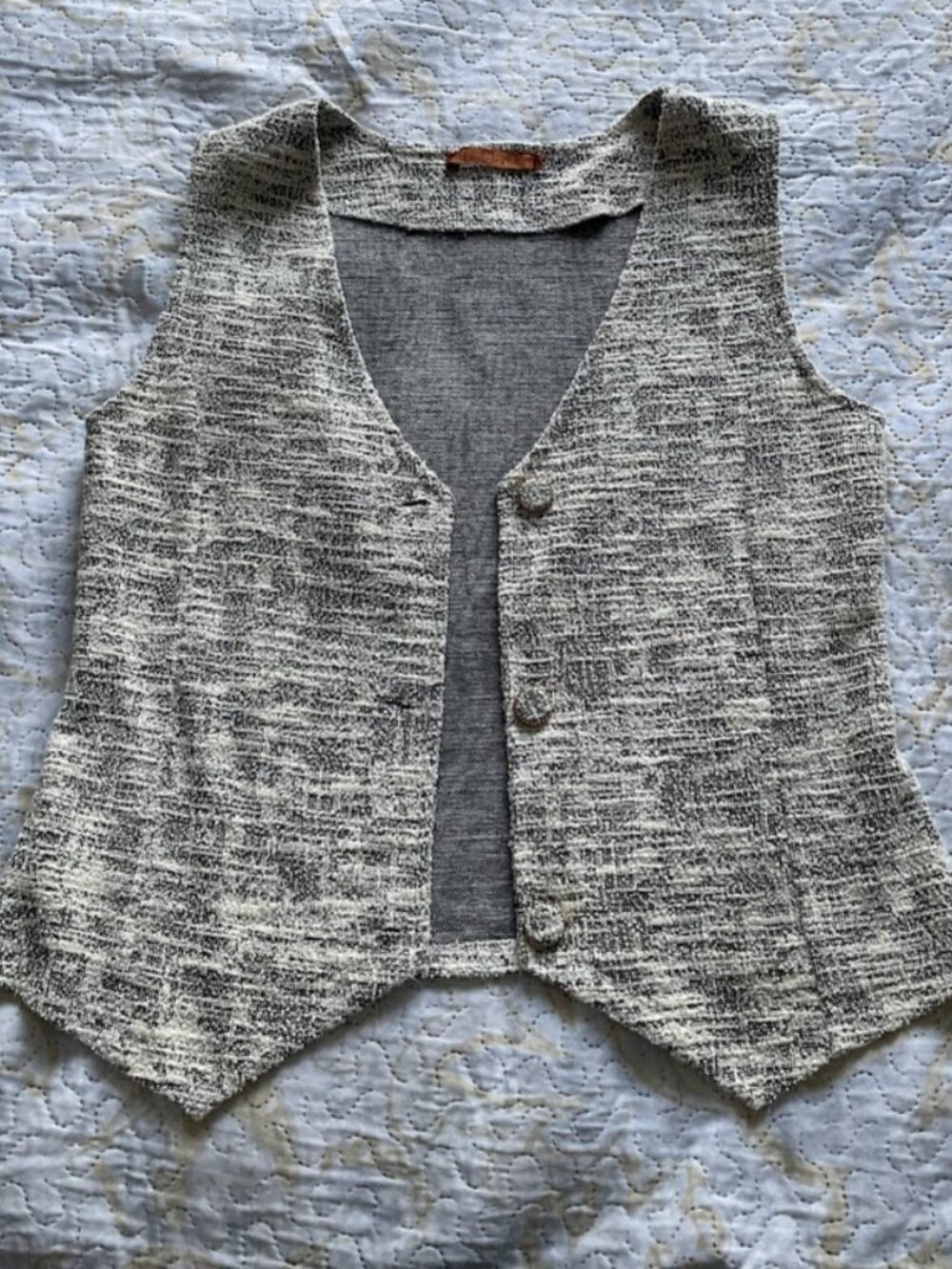 Belldini Black & White Marled Tweed Knit Button Vest